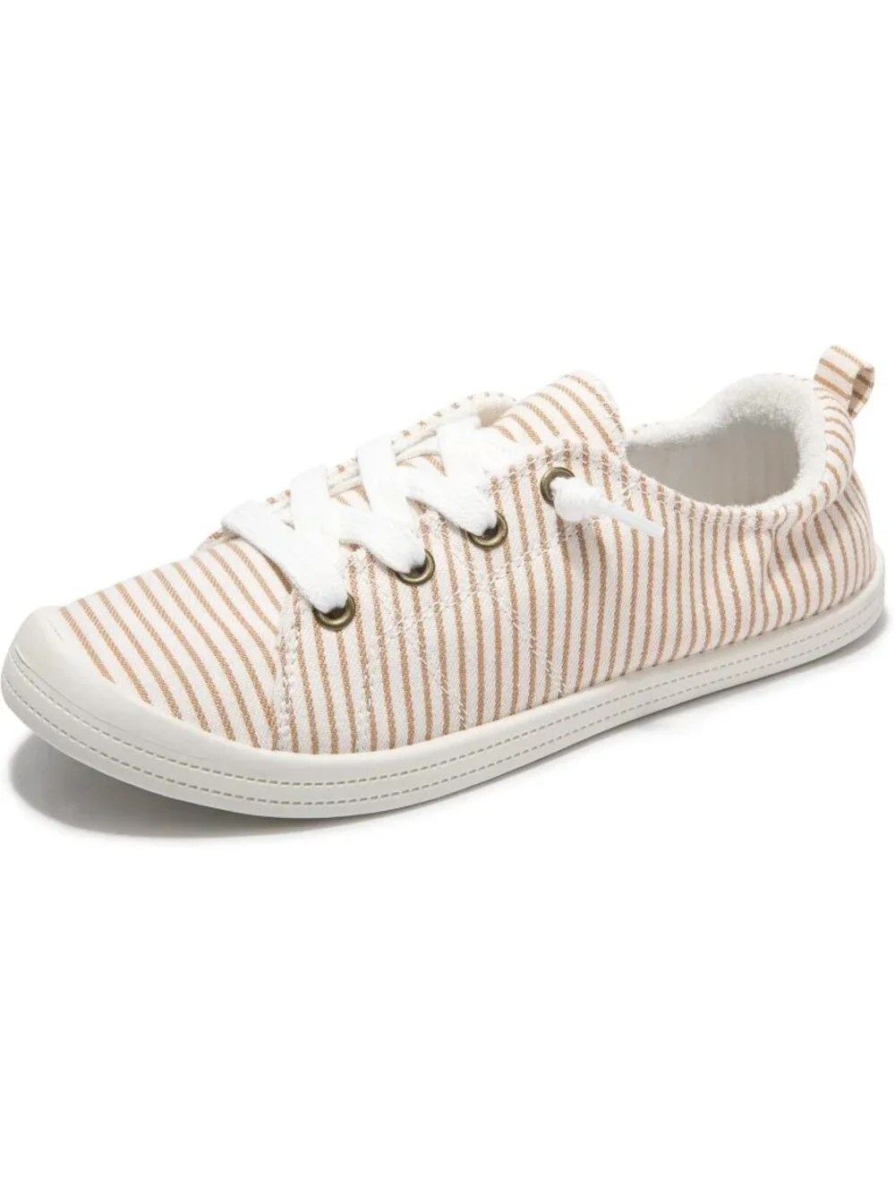Women's Beige Stripe Comfortable Lace-Up Flat Breathable Walking Casual Sneakers